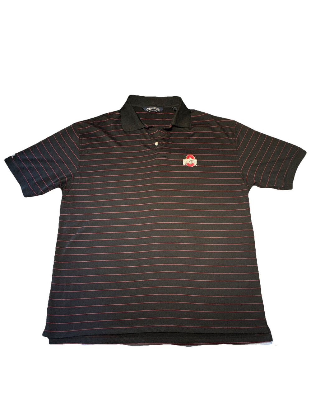 Crable Ohio State Buckeyes Black/Red Striped Polo Shirt Mens 2XL, EUC